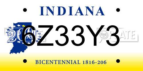 6Z33Y3 Indiana License Plate