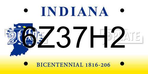 6Z37H2 Indiana License Plate