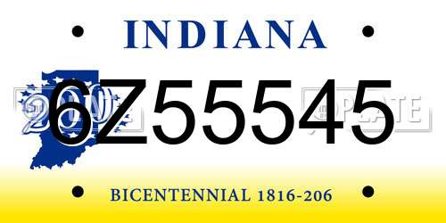 6Z55545 Indiana License Plate