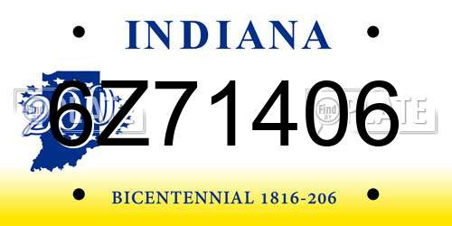 6Z71406 Indiana License Plate
