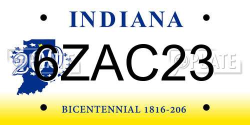 6ZAC23 Indiana License Plate