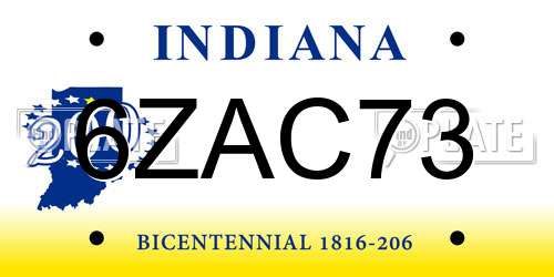 6ZAC73 Indiana License Plate