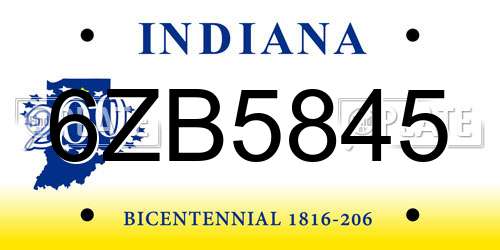6ZB5845 Indiana License Plate
