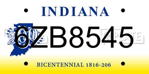 6ZB8545 Indiana License Plate
