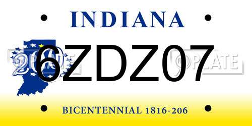 6ZDZ07 Indiana License Plate