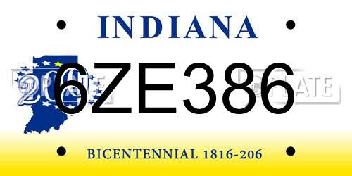 6ZE386 Indiana License Plate