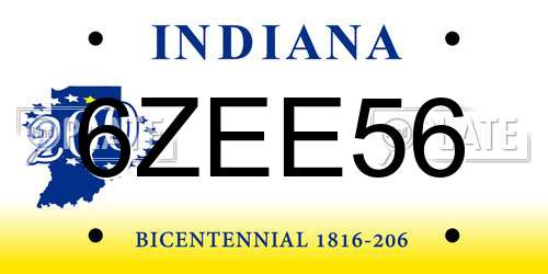6ZEE56 Indiana License Plate