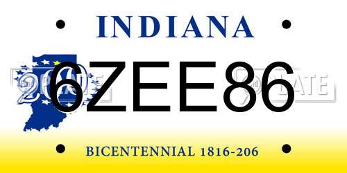 6ZEE86 Indiana License Plate