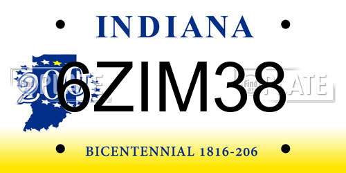 6ZIM38 Indiana License Plate