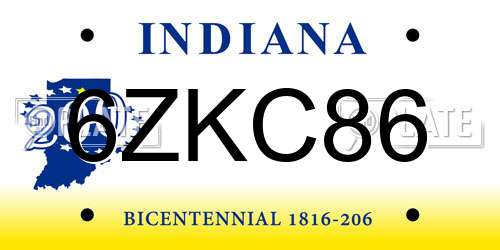 6ZKC86 Indiana License Plate