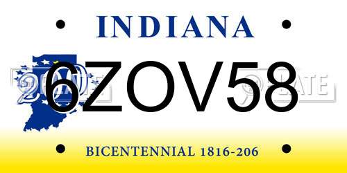6ZOV58 Indiana License Plate