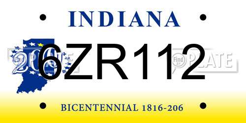 6ZR112 Indiana License Plate