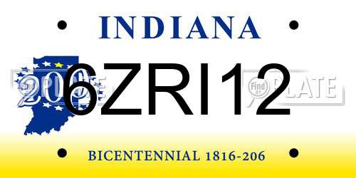 6ZRI12 Indiana License Plate