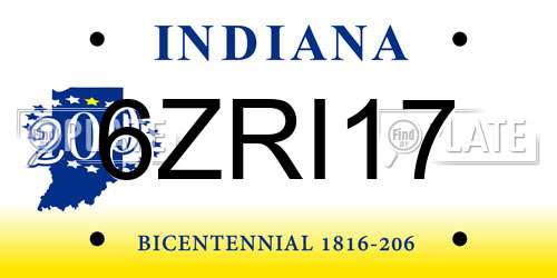6ZRI17 Indiana License Plate