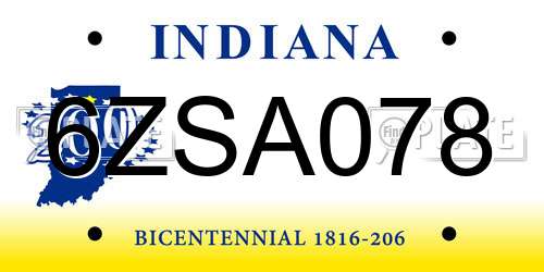 6ZSA078 Indiana License Plate