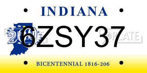 6ZSY37 Indiana License Plate
