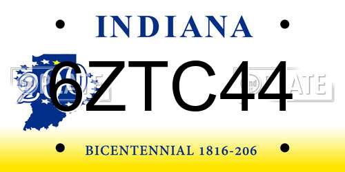 6ZTC44 Indiana License Plate