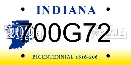 700G72 Indiana License Plate