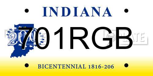 701RGB Indiana License Plate