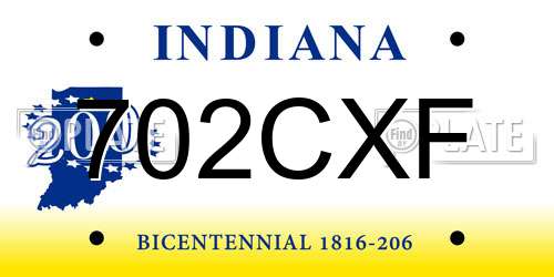 702CXF Indiana License Plate