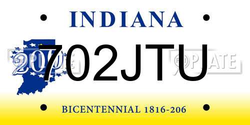 702JTU Indiana License Plate