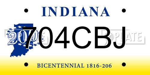 704CBJ Indiana License Plate