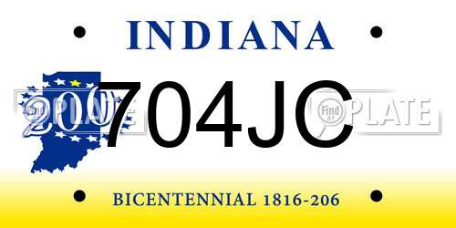 704JC Indiana License Plate