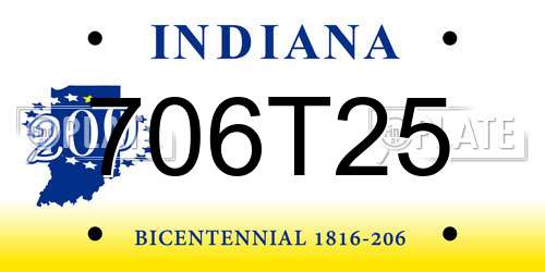 706T25 Indiana License Plate
