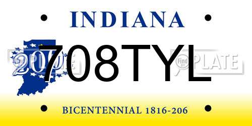 708TYL Indiana License Plate