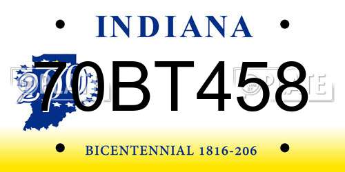 70BT458 Indiana License Plate