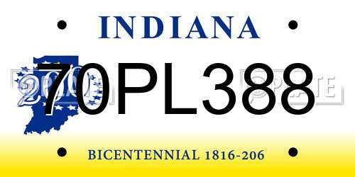 70PL388 Indiana License Plate