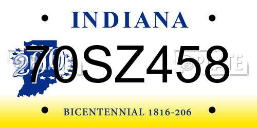 70SZ458 Indiana License Plate