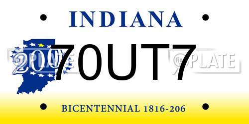 70UT7 Indiana License Plate