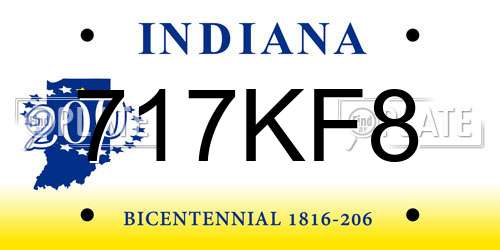 717KF8 Indiana License Plate