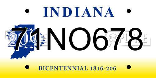 71NO678 Indiana License Plate
