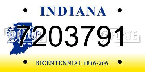 7203791 Indiana License Plate