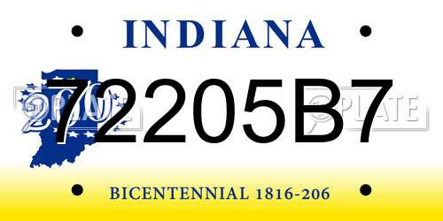 72205B7 Indiana License Plate