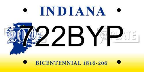 722BYP Indiana License Plate