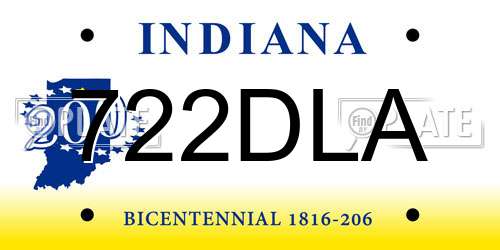 722DLA Indiana License Plate