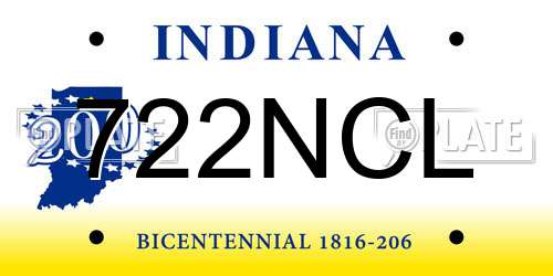 722NCL Indiana License Plate
