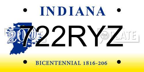722RYZ Indiana License Plate