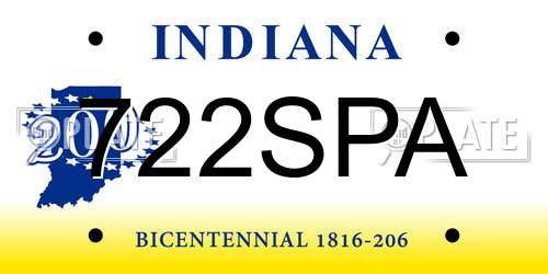 722SPA Indiana License Plate