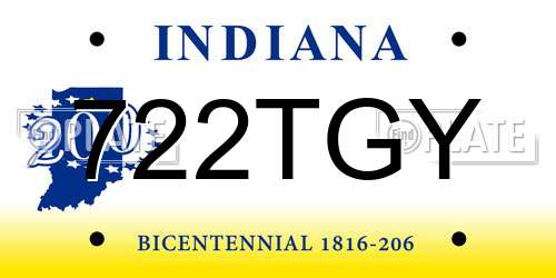 722TGY Indiana License Plate