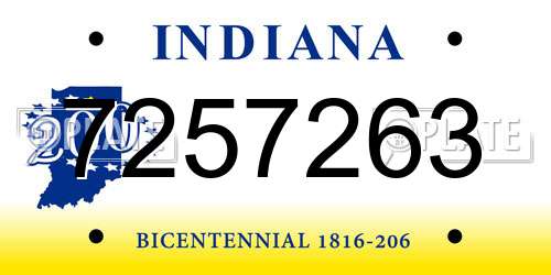 7257263 Indiana License Plate