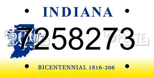 7258273 Indiana License Plate