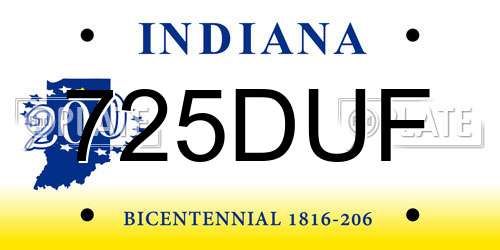 725DUF Indiana License Plate