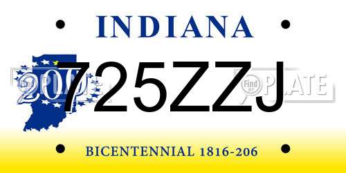 725ZZJ Indiana License Plate