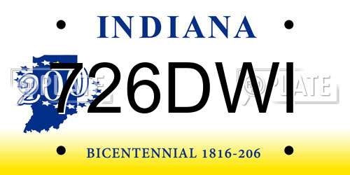 726DWI Indiana License Plate