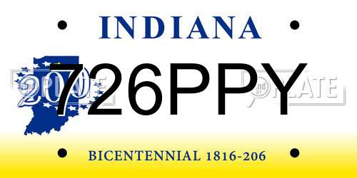 726PPY Indiana License Plate