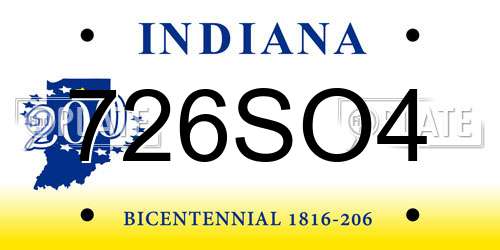 726SO4 Indiana License Plate